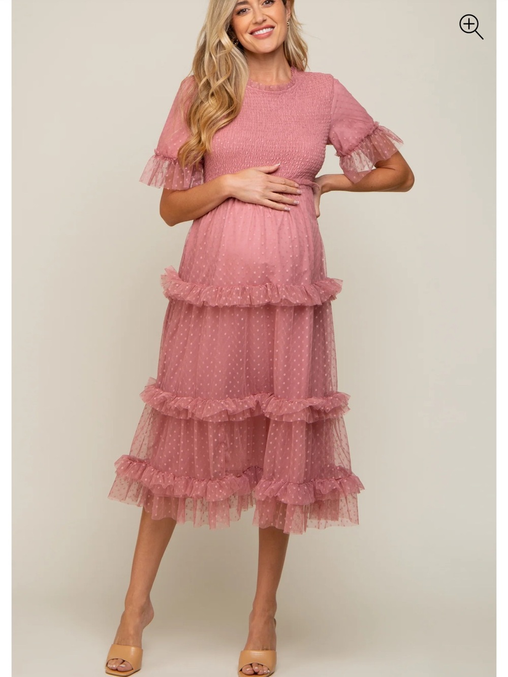 Pinkblush Dusty Rose Swiss Dot Ruffle Maternity Dress
